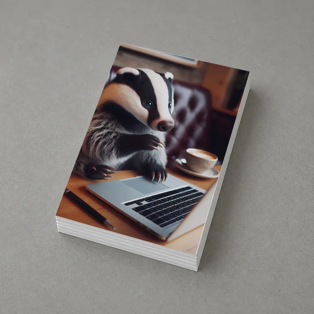 Badger Working On Laptop In Cafe – Postcards