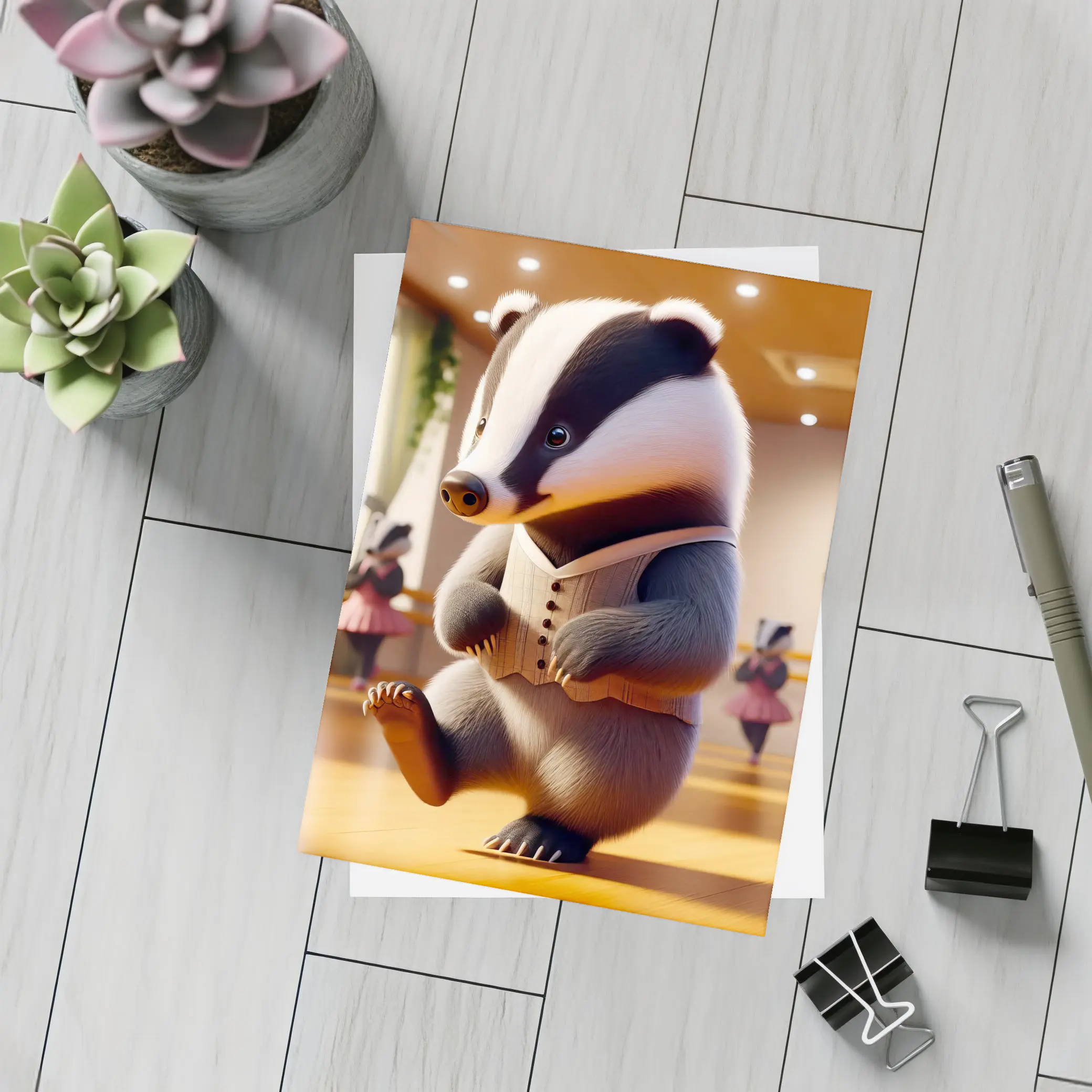 Dancing Badger In Ballet Studio Art – Postcards