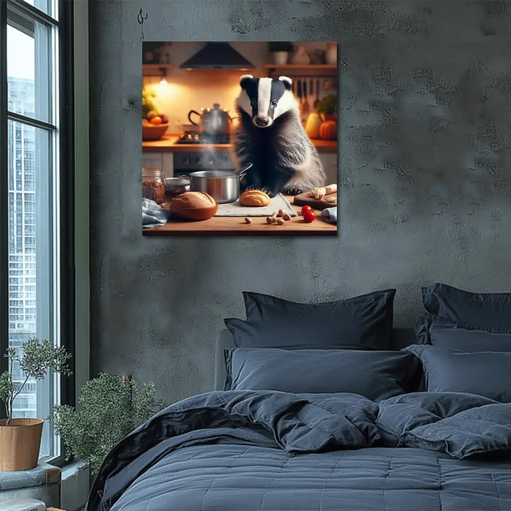 Badger Cooking In Cozy Kitchen Setting – Wall Art