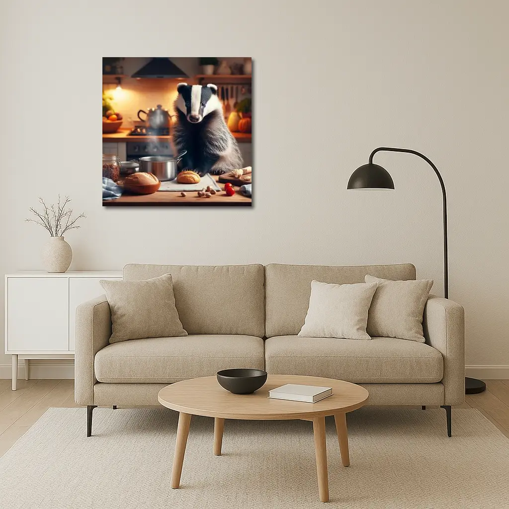 Badger Cooking In Cozy Kitchen Setting – Wall Art