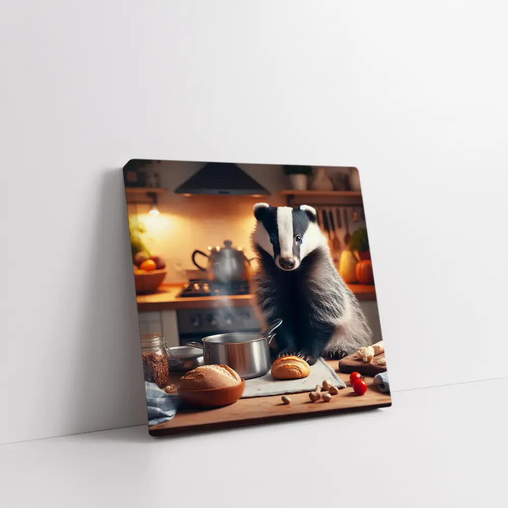 Badger Cooking In Cozy Kitchen Setting – Wall Art