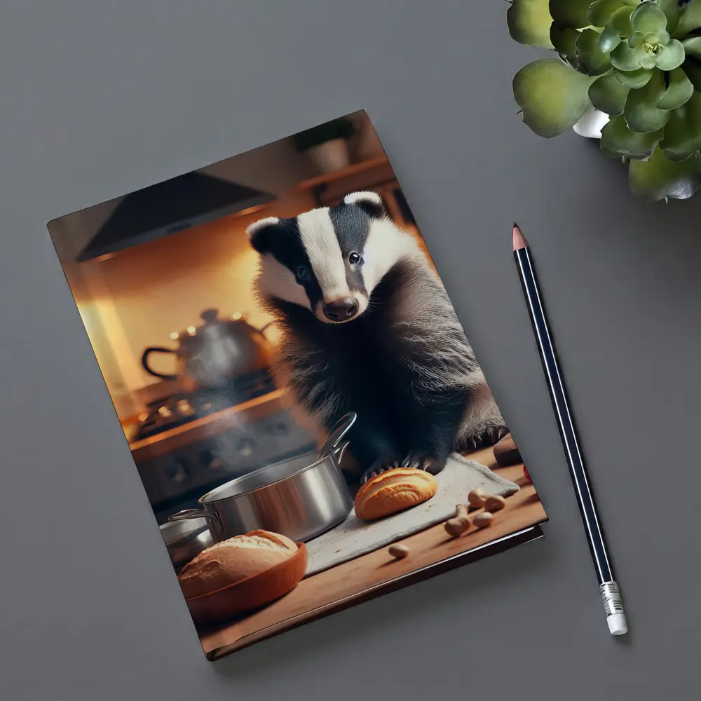 Badger Cooking In Cozy Kitchen Setting – Notebooks