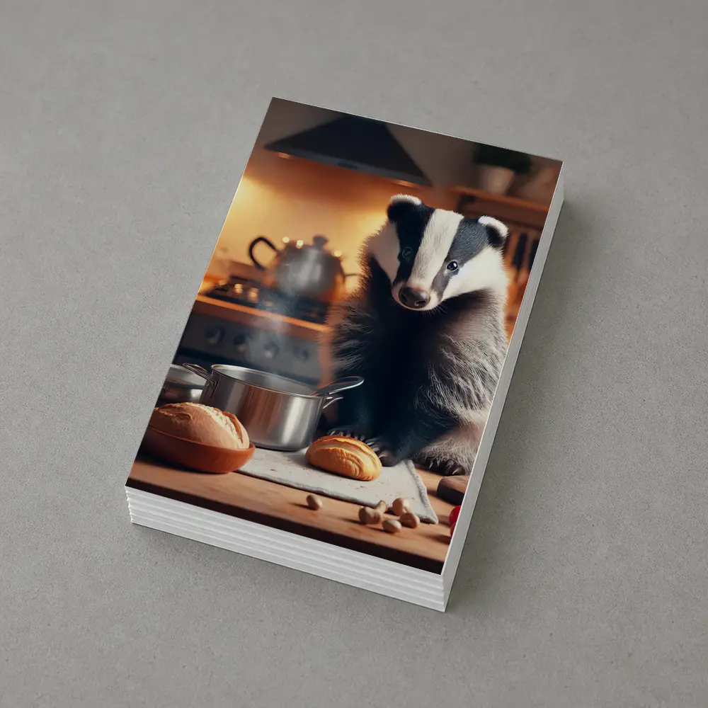 Badger Cooking In Cozy Kitchen Setting – Postcards