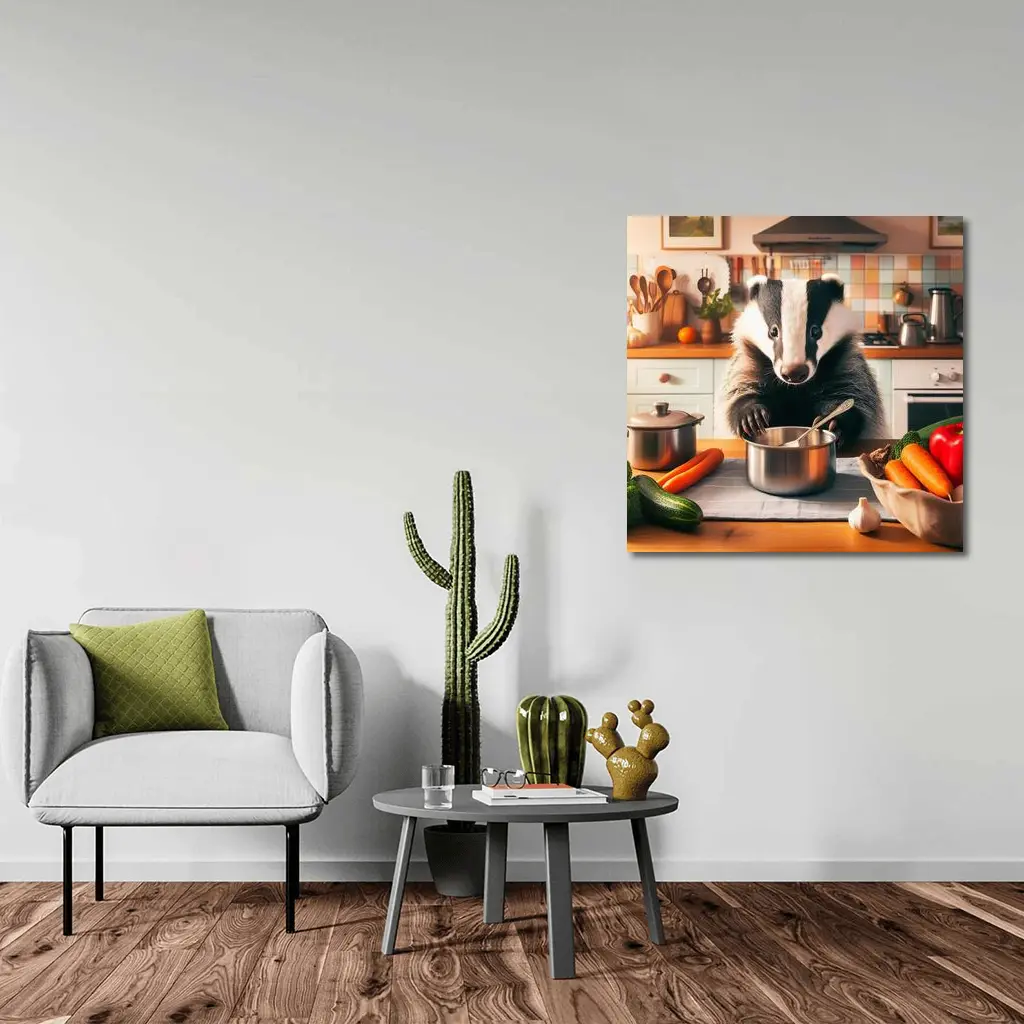 Badger Cooking In Cozy Kitchen – Wall Art