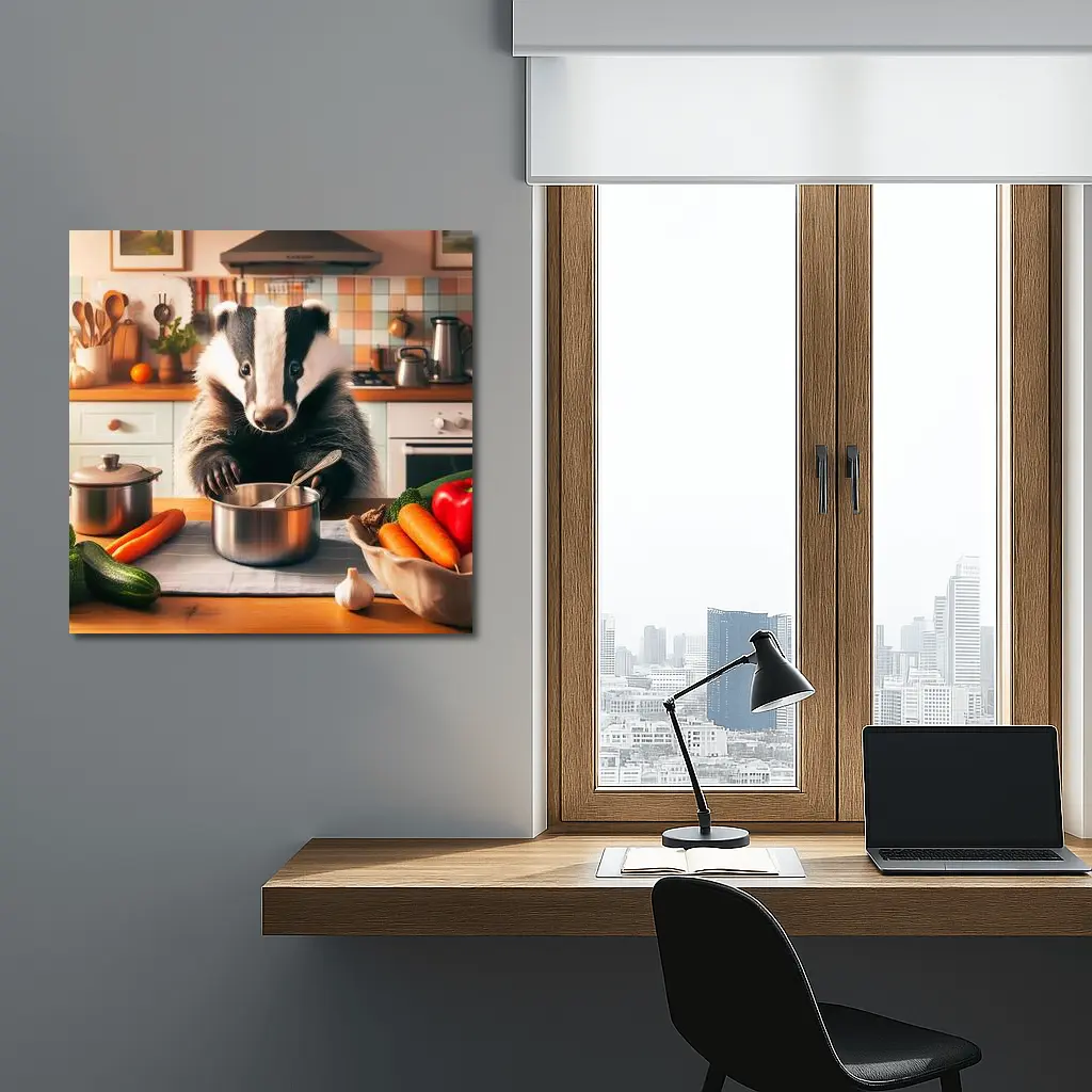 Badger Cooking In Cozy Kitchen – Wall Art