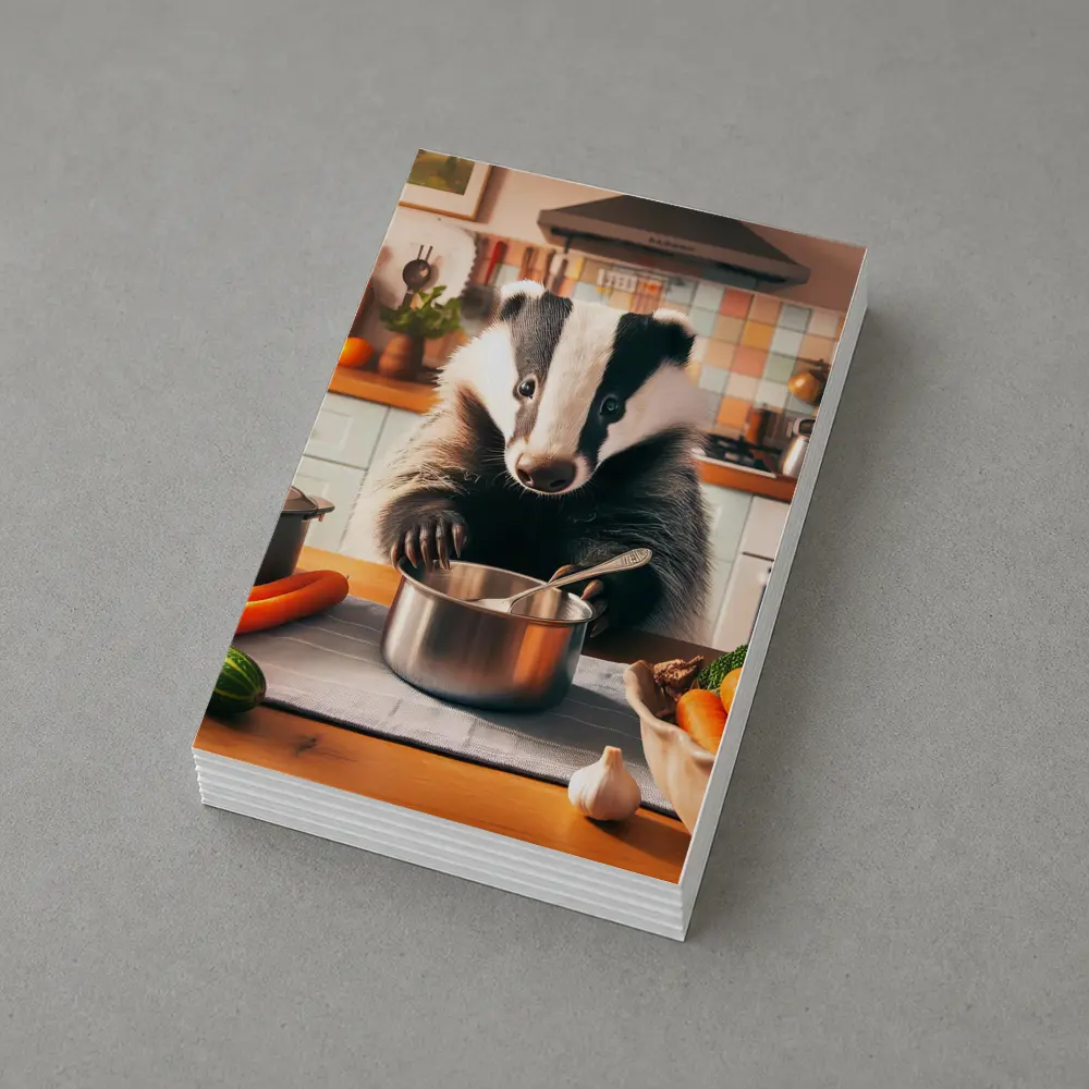 Badger Cooking In Cozy Kitchen – Postcards