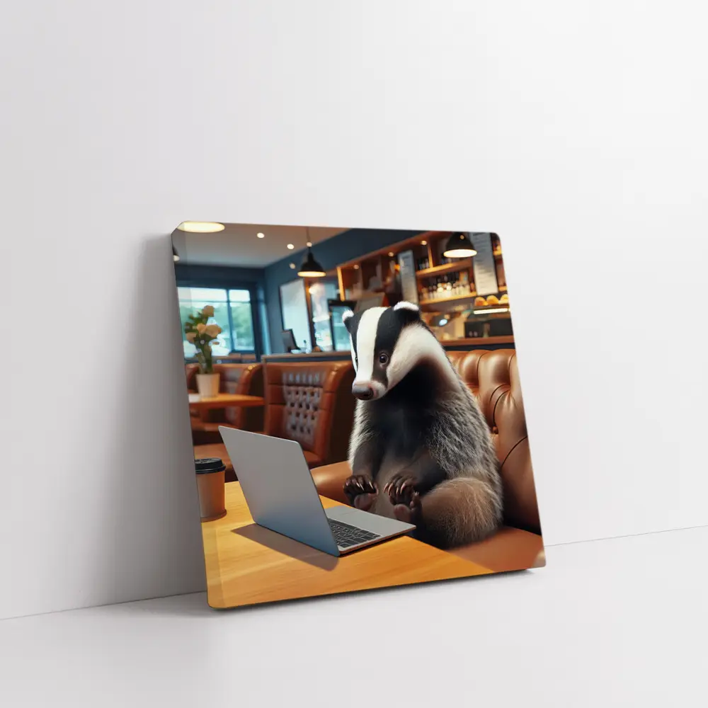 Badger Working On Laptop In Cafe – Wall Art