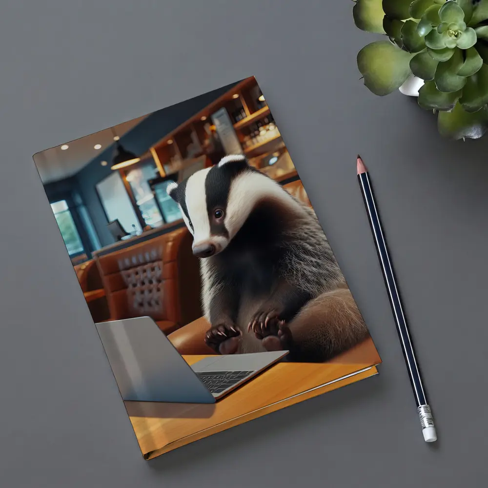 Badger Working On Laptop In Cafe – Notebooks