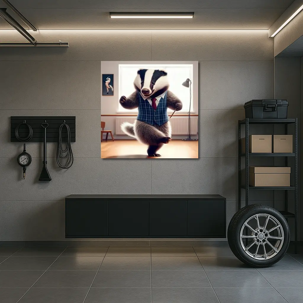 Dancing Badger In Blue Plaid Waistcoat – Wall Art