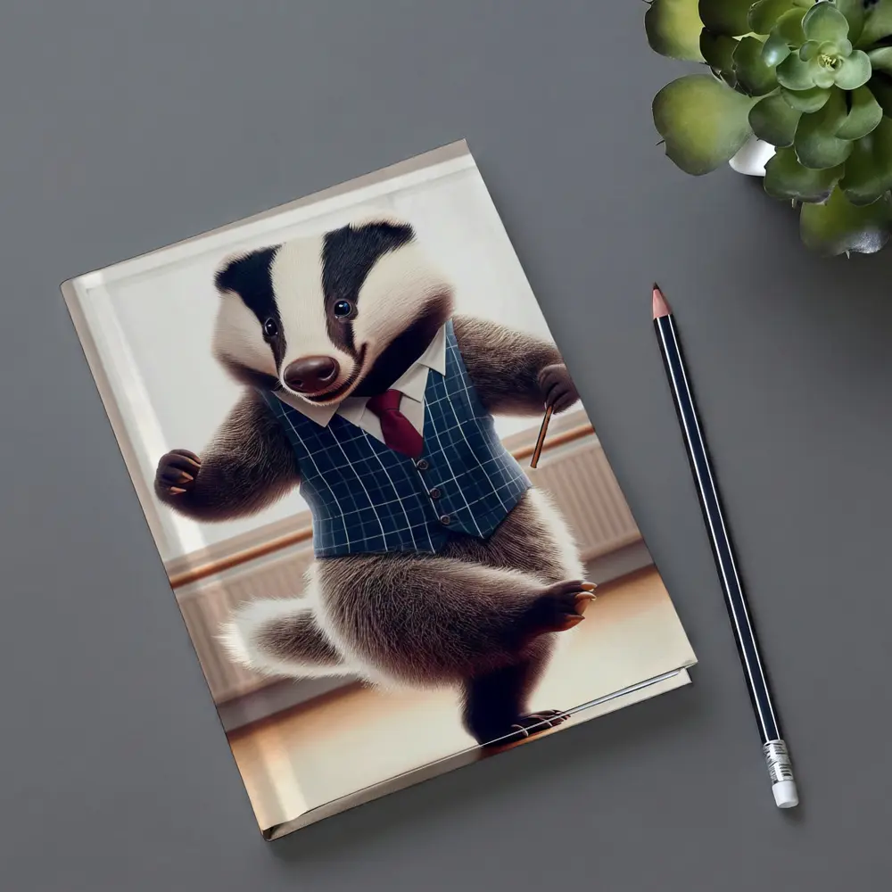 Dancing Badger In Blue Plaid Waistcoat – Notebooks