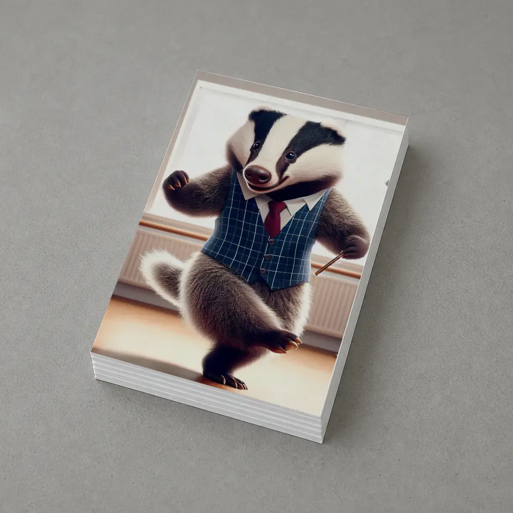 Dancing Badger In Blue Plaid Waistcoat – Postcards