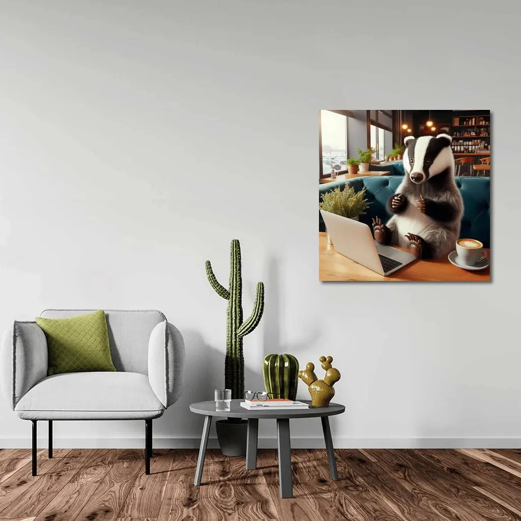 Badger Working Laptop Coffee Shop Cafe – Wall Art