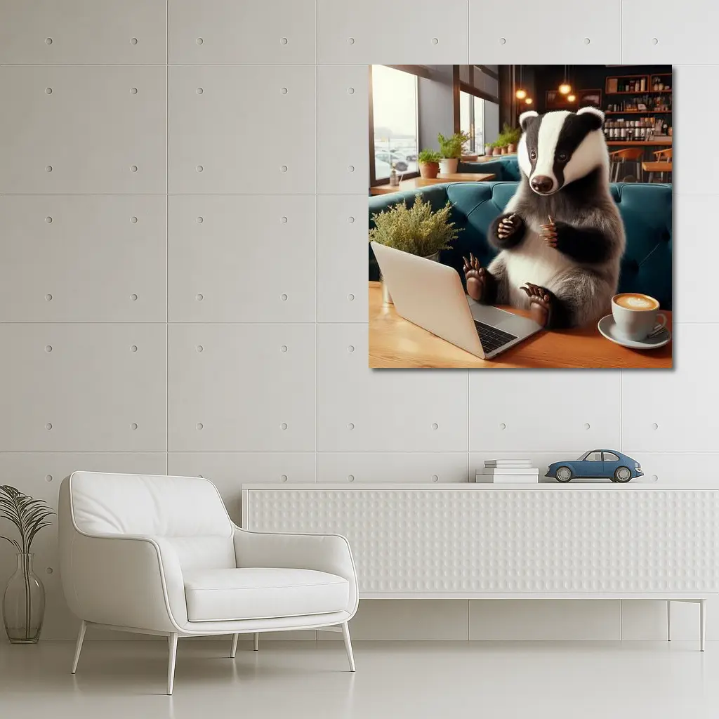 Badger Working Laptop Coffee Shop Cafe – Wall Art