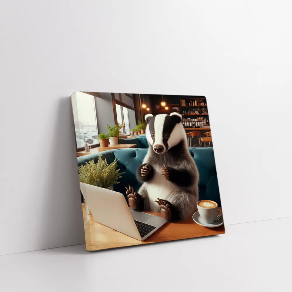 Badger Working Laptop Coffee Shop Cafe – Wall Art