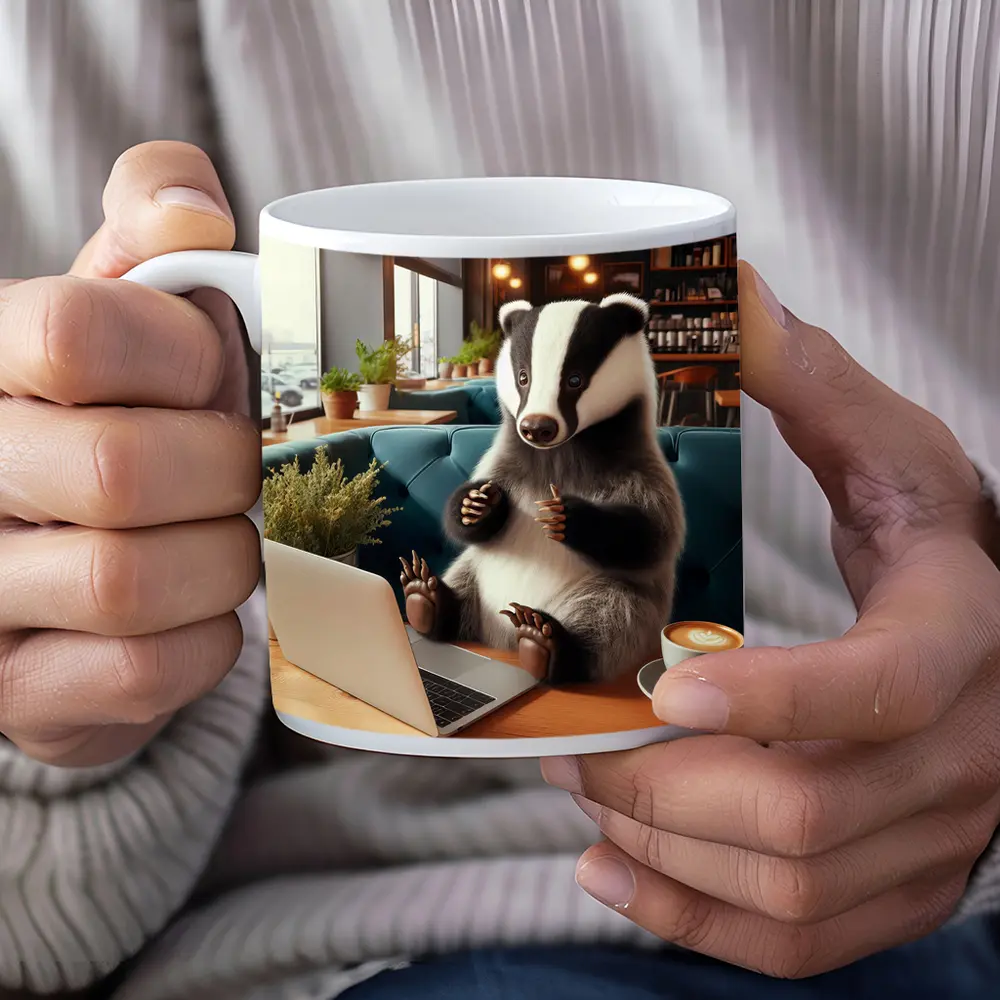 Badger Working Laptop Coffee Shop Cafe – Mugs