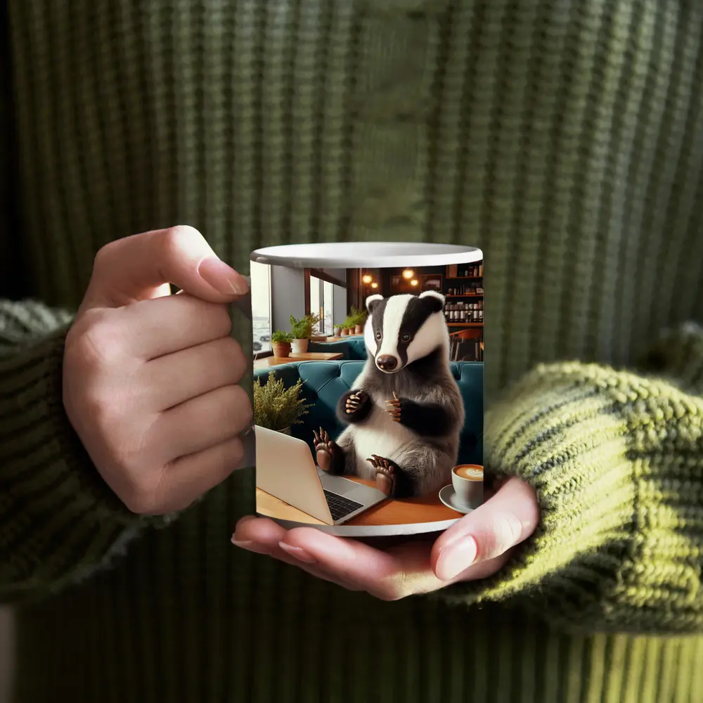 Badger Working Laptop Coffee Shop Cafe – Mugs
