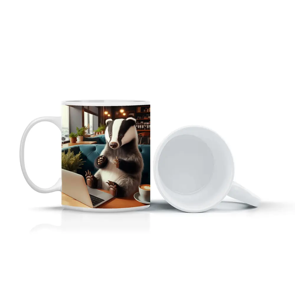 Badger Working Laptop Coffee Shop Cafe – Mugs