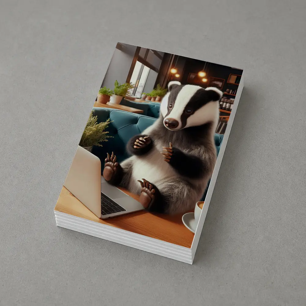 Badger Working Laptop Coffee Shop Cafe – Postcards