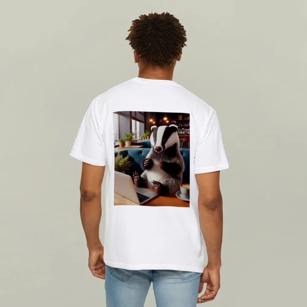 Badger Working Laptop Coffee Shop Cafe – T-Shirts