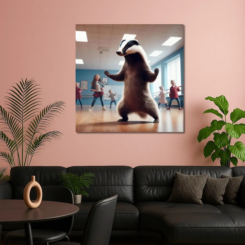 Badger Dancing With Kids In Studio – Wall Art
