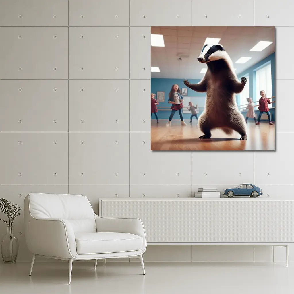 Badger Dancing With Kids In Studio – Wall Art