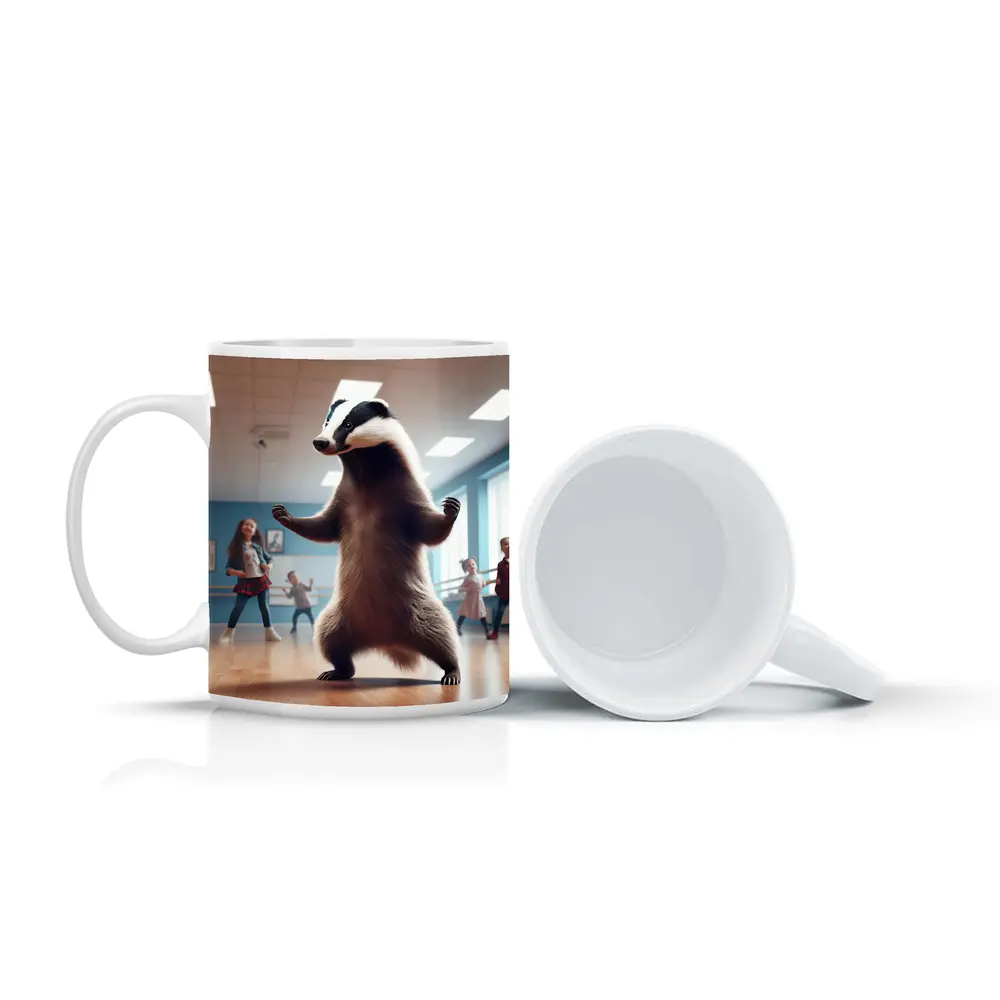 Badger Dancing With Kids In Studio – Mugs
