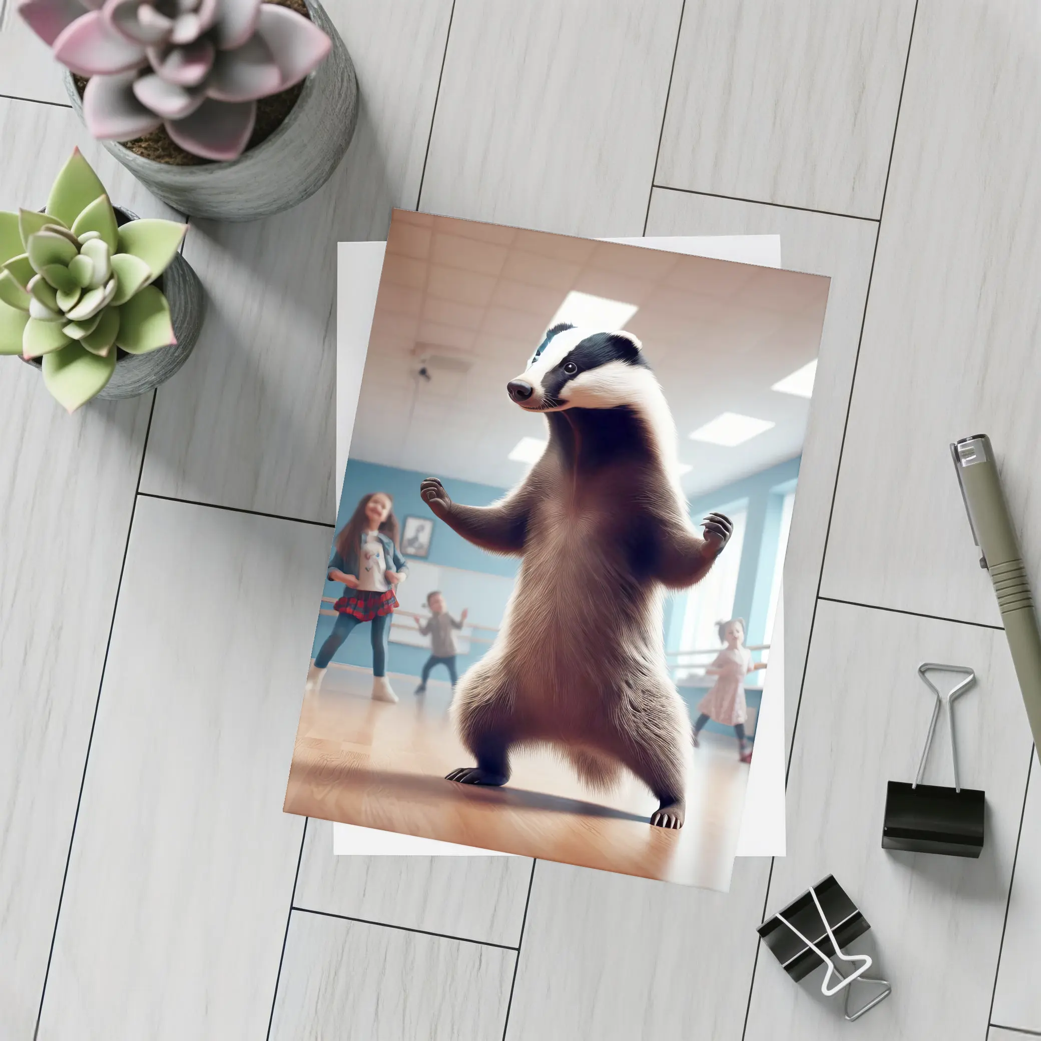Badger Dancing With Kids In Studio – Postcards