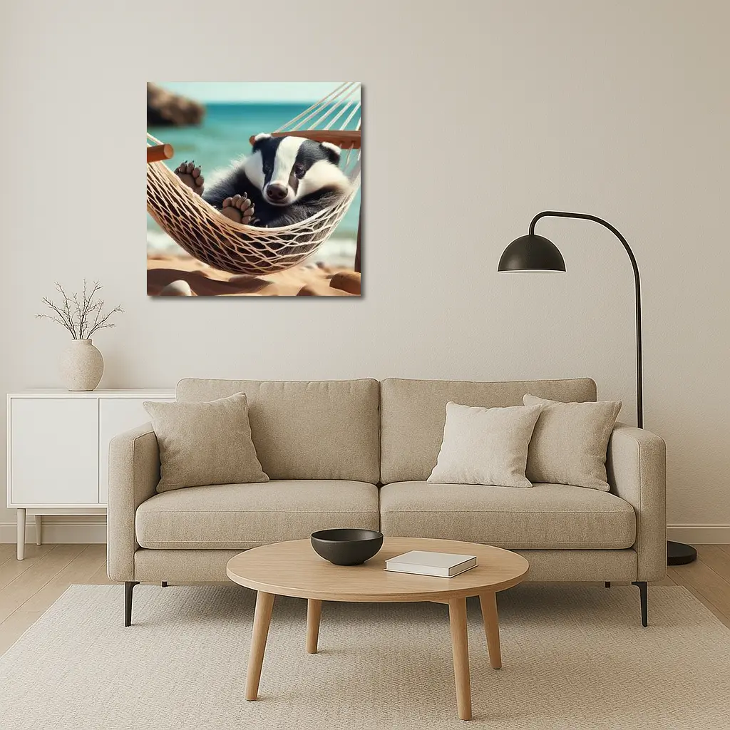 Baby Badger Relaxing In Beach Hammock – Wall Art