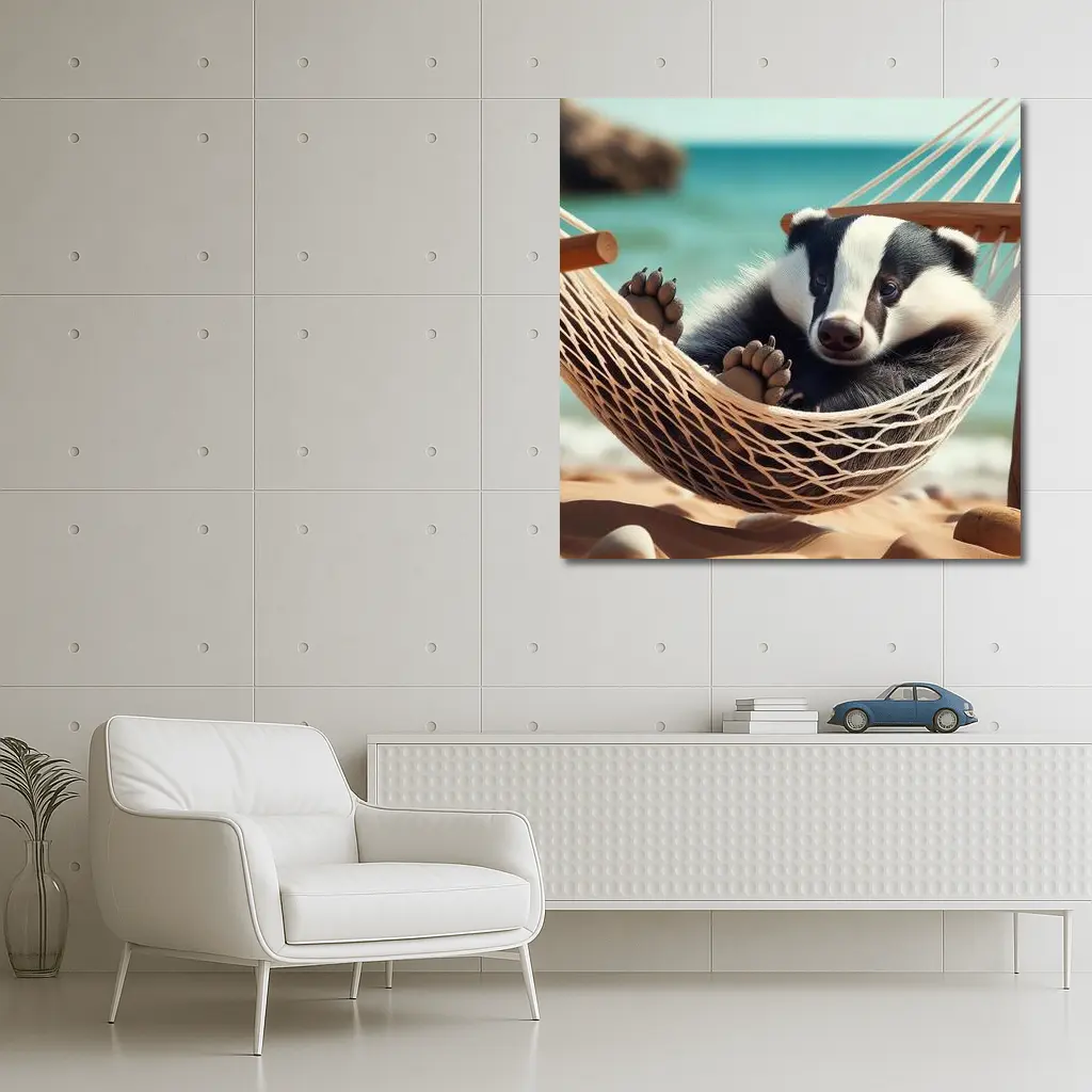 Baby Badger Relaxing In Beach Hammock – Wall Art