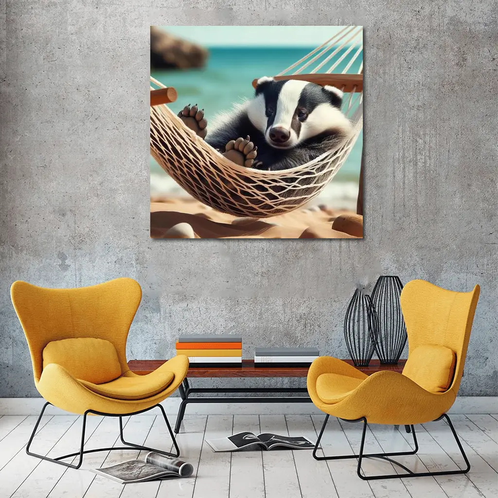 Baby Badger Relaxing In Beach Hammock – Wall Art