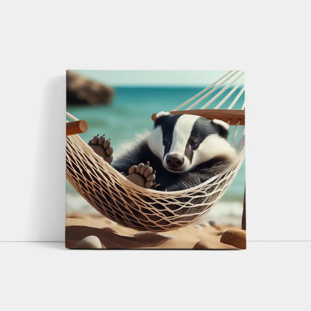 Baby Badger Relaxing In Beach Hammock – Wall Art