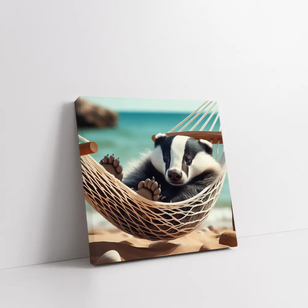 Baby Badger Relaxing In Beach Hammock – Wall Art
