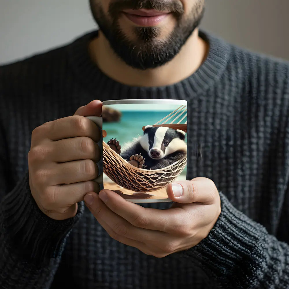 Baby Badger Relaxing In Beach Hammock – Mugs