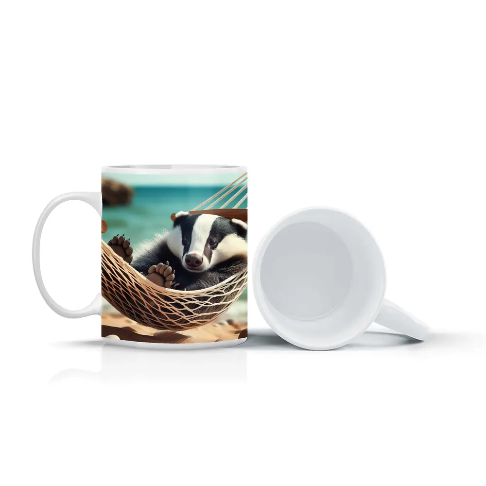 Baby Badger Relaxing In Beach Hammock – Mugs