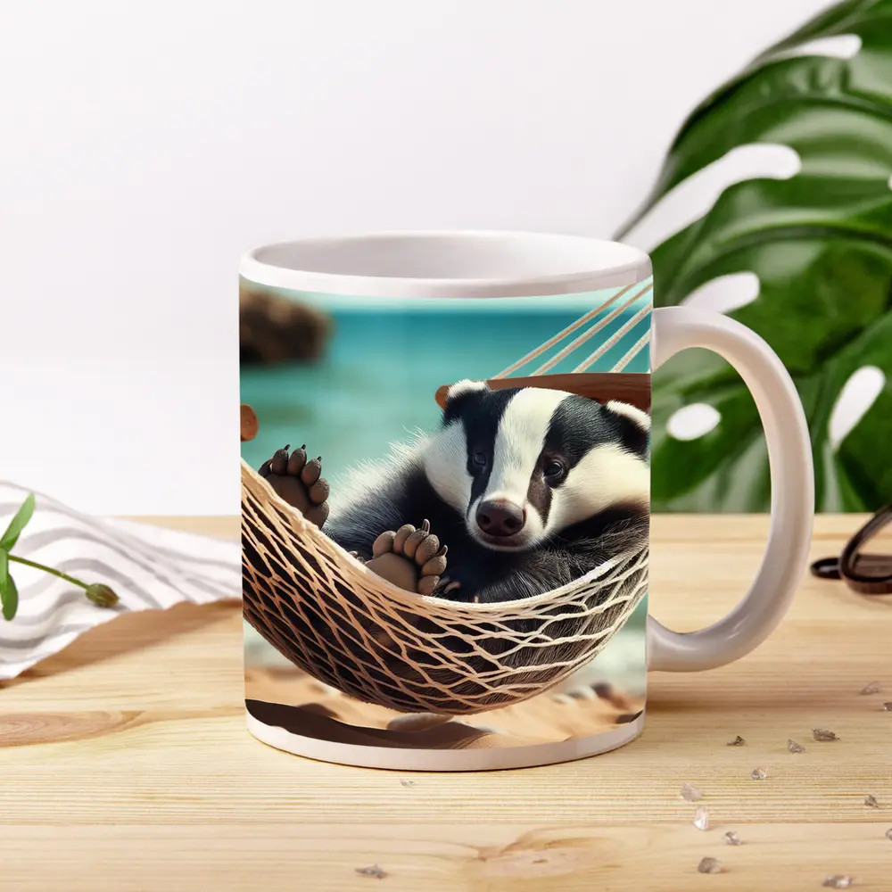 Baby Badger Relaxing In Beach Hammock – Mugs