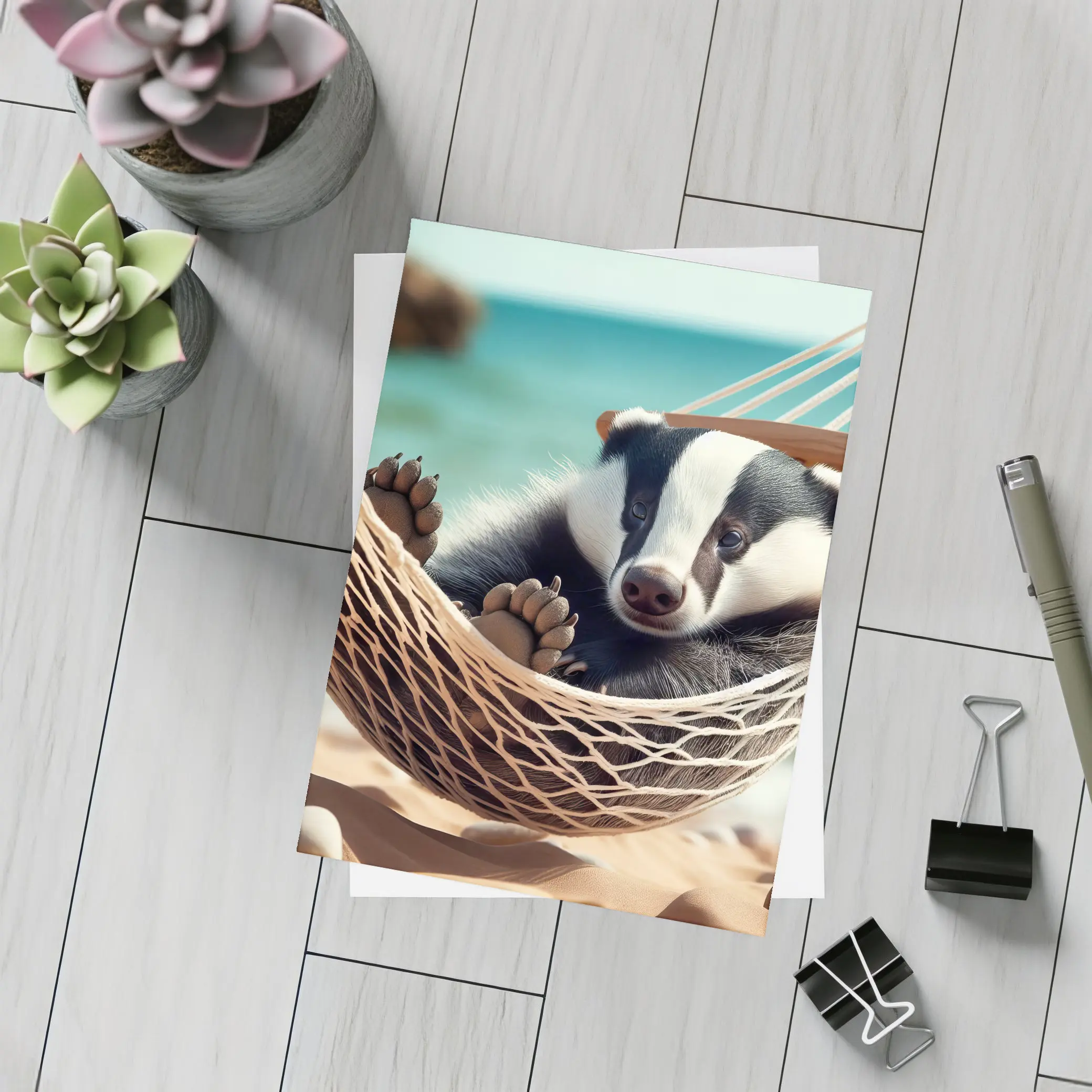 Baby Badger Relaxing In Beach Hammock – Postcards