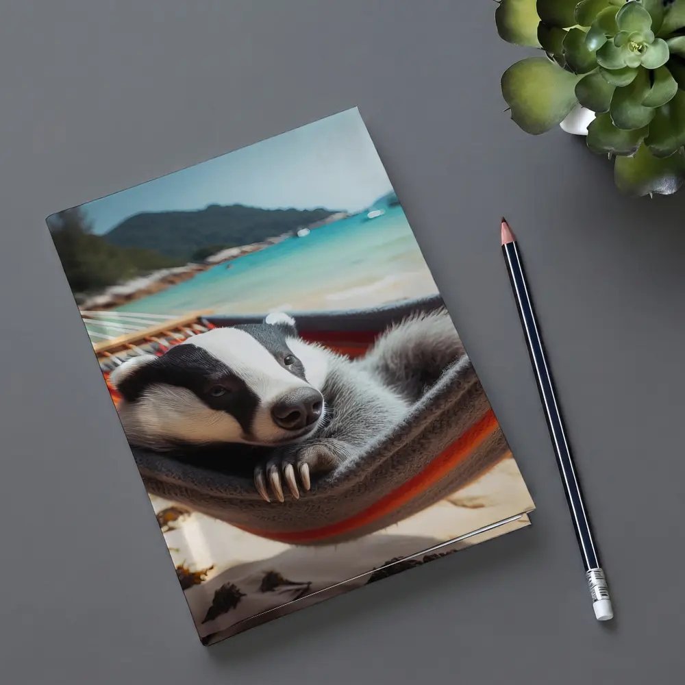 Badger Relaxing In Hammock On Beach – Notebooks