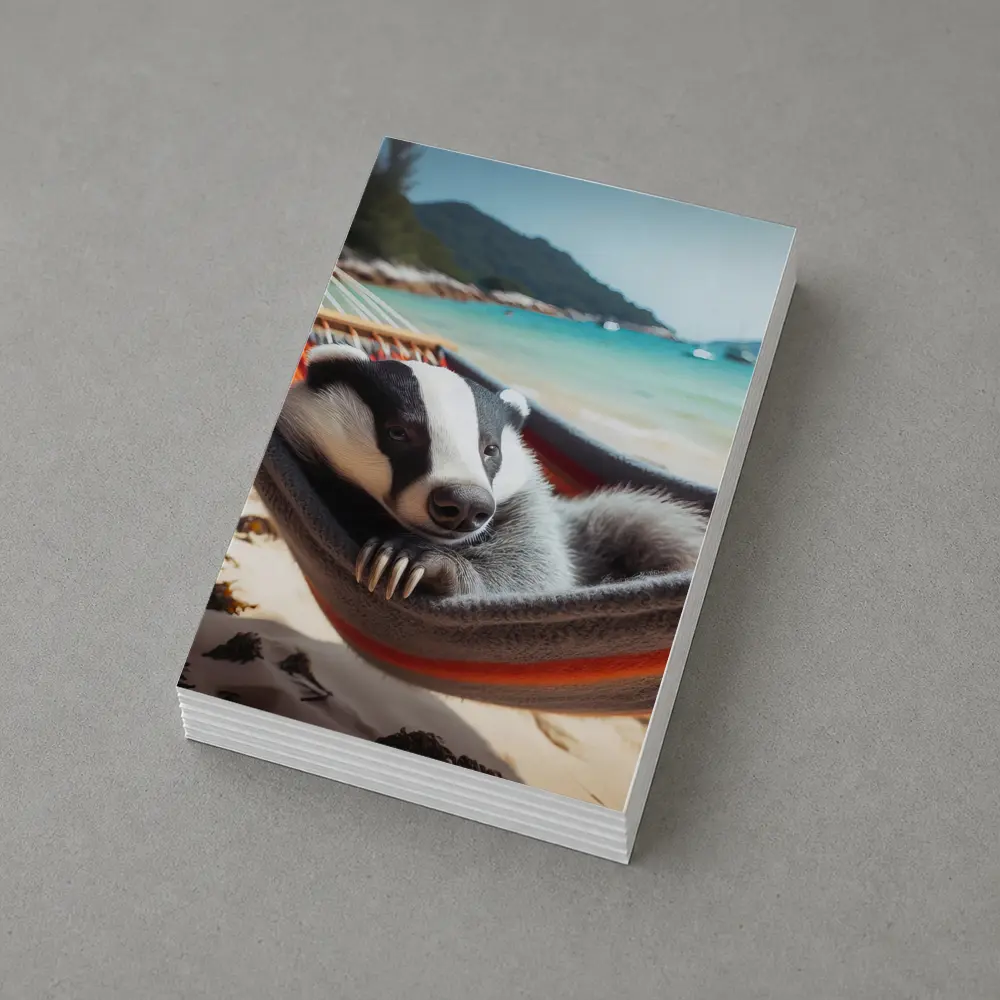 Badger Relaxing In Hammock On Beach – Postcards