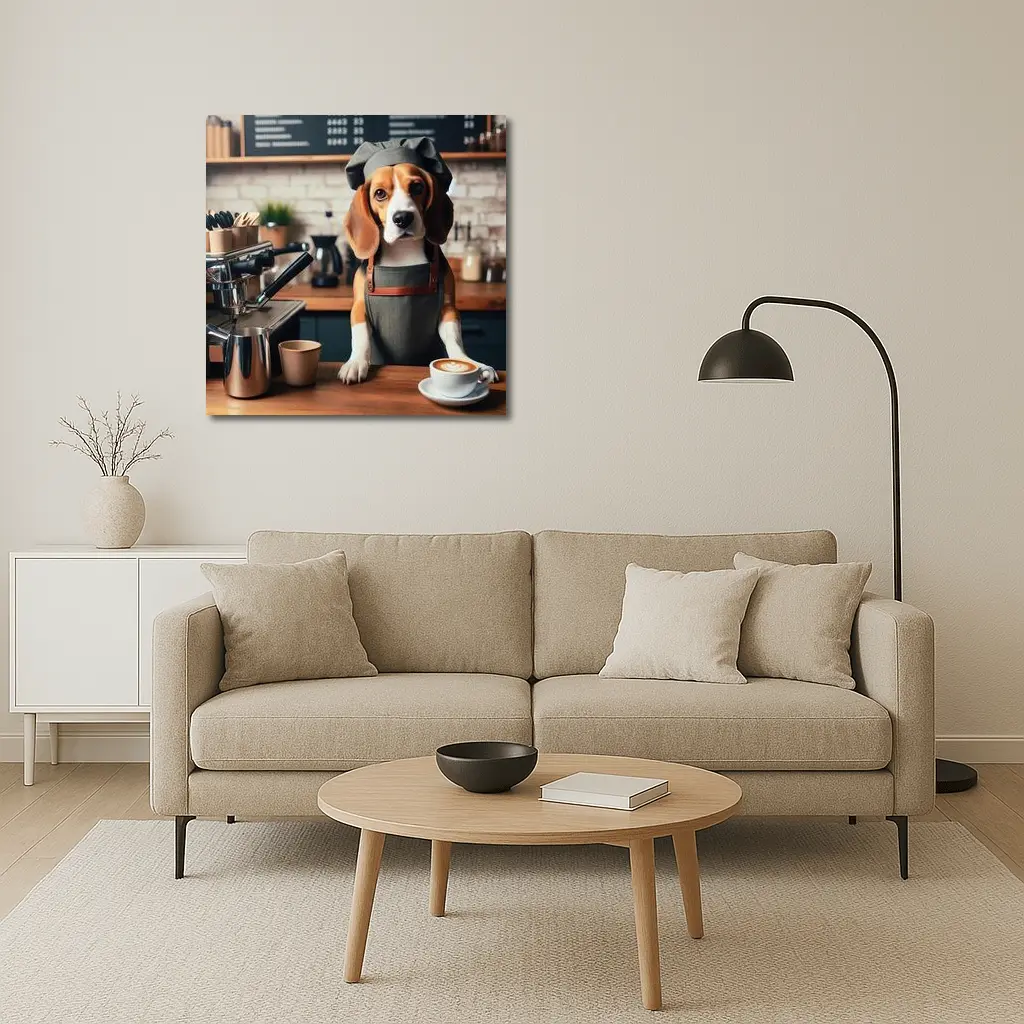 Beagle Barista Dog Coffee Shop Art – Wall Art