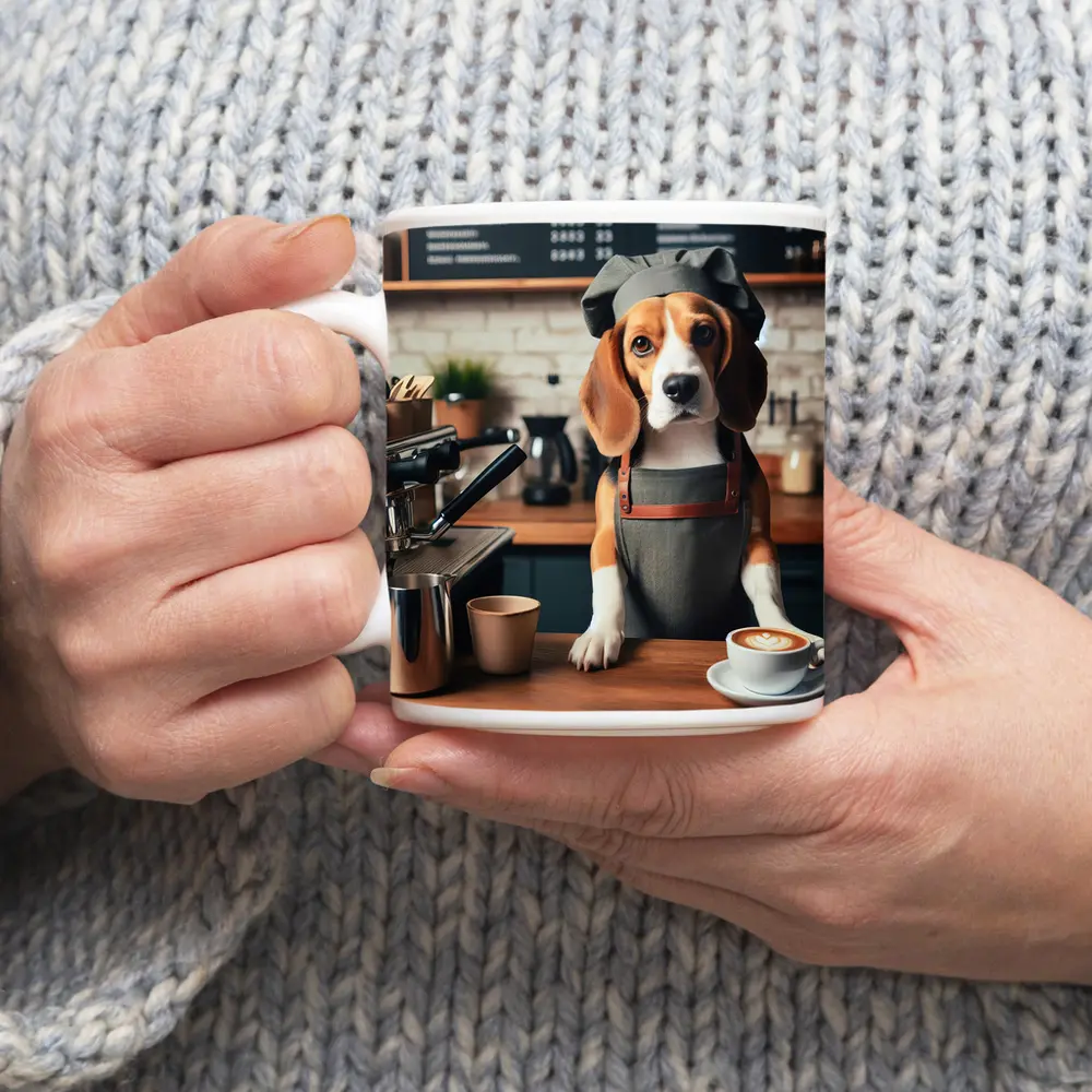 Beagle Barista Dog Coffee Shop Art – Mugs