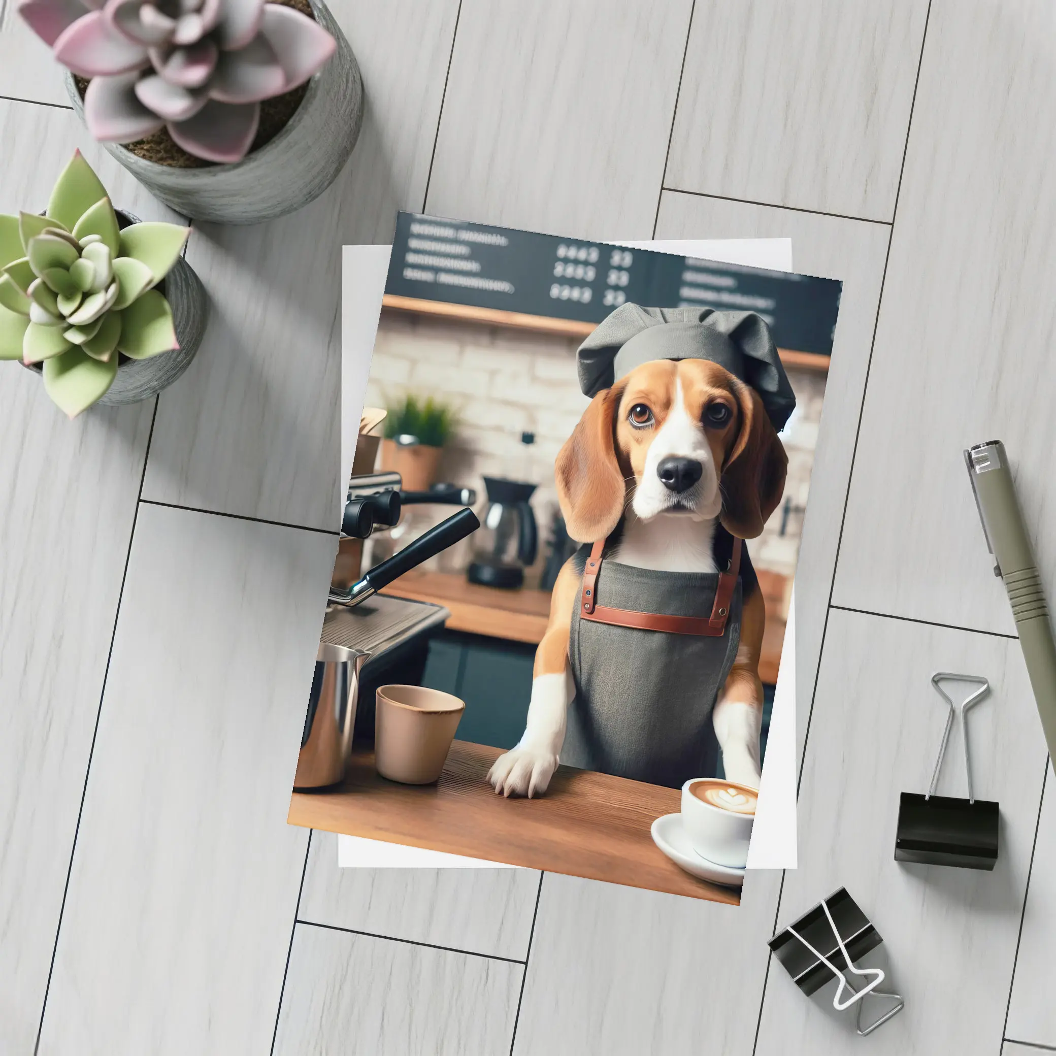 Beagle Barista Dog Coffee Shop Art – Postcards