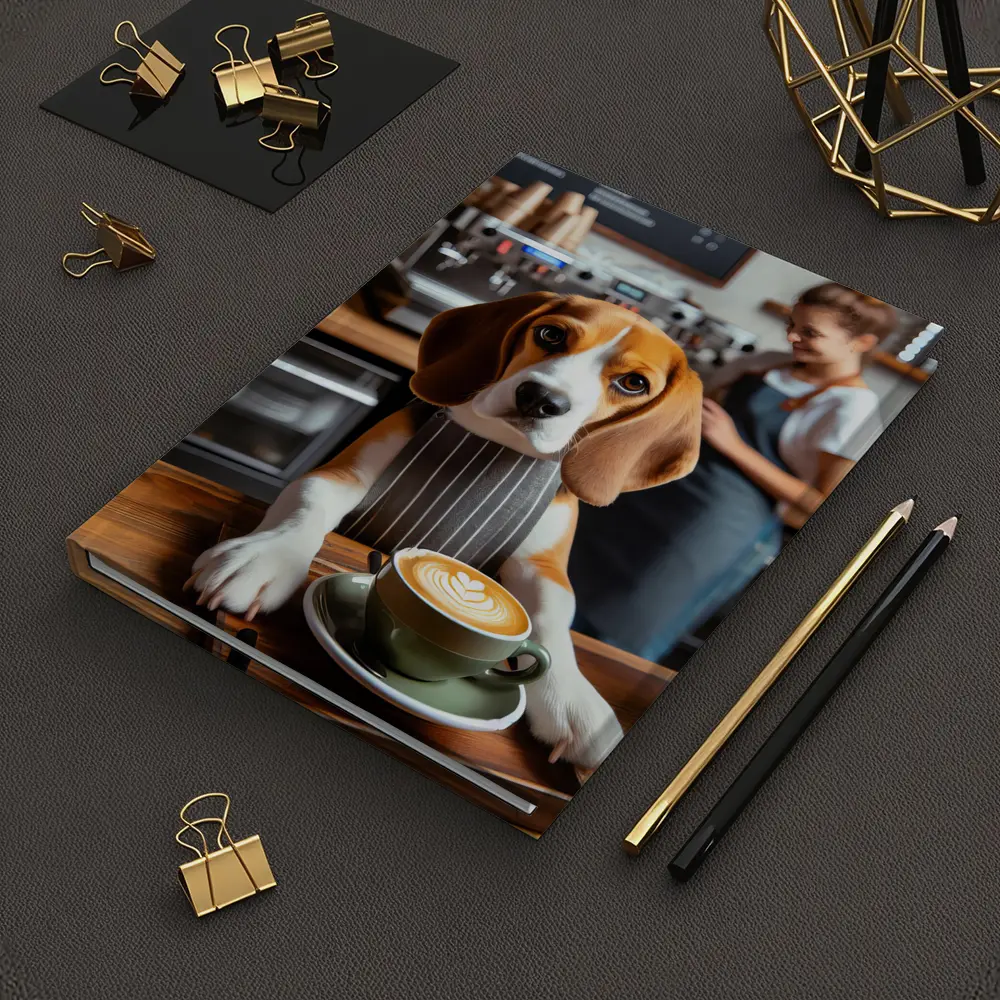 Beagle Barista Serving Latte In Cafe – Notebooks
