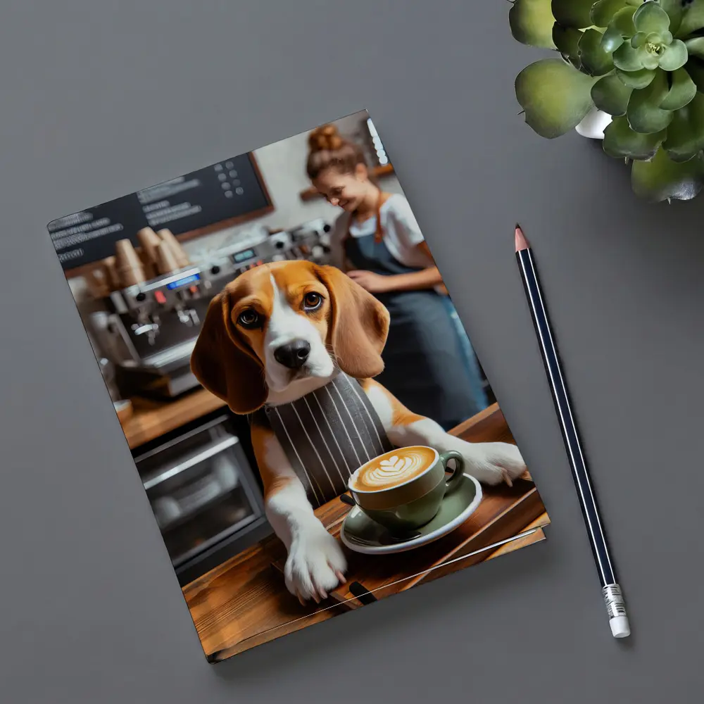 Beagle Barista Serving Latte In Cafe – Notebooks