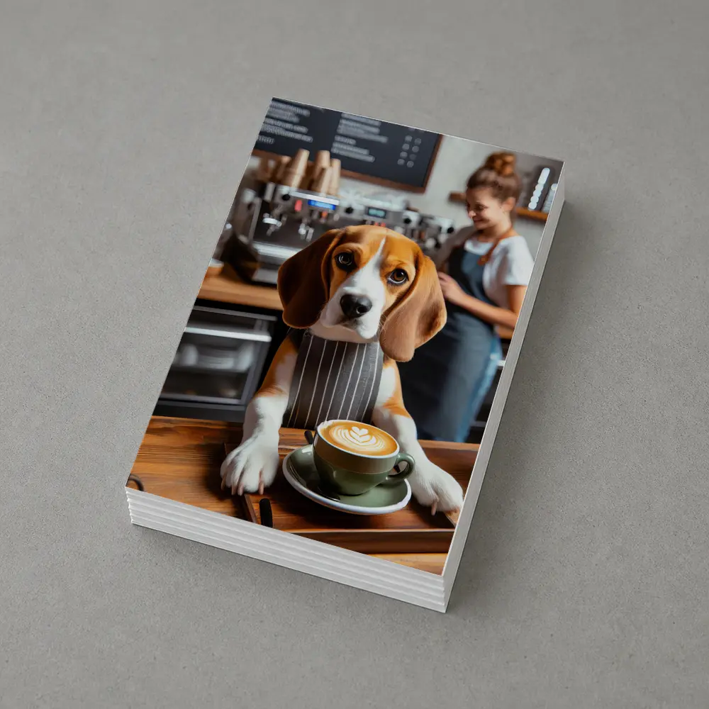 Beagle Barista Serving Latte In Cafe – Postcards