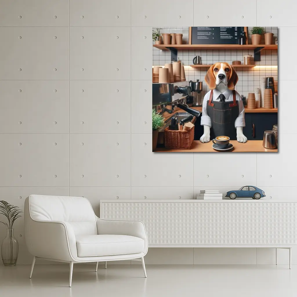 Beagle Barista Working In Coffee Shop – Wall Art