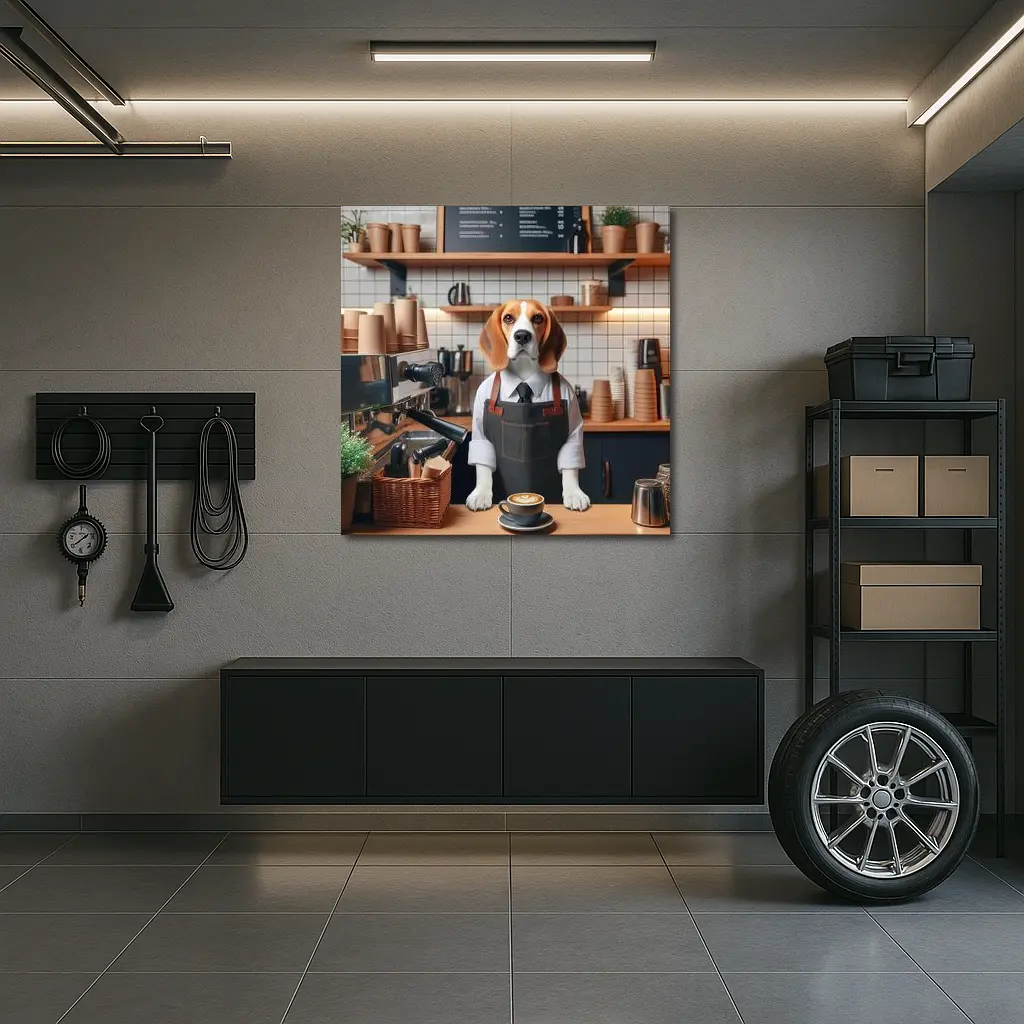 Beagle Barista Working In Coffee Shop – Wall Art