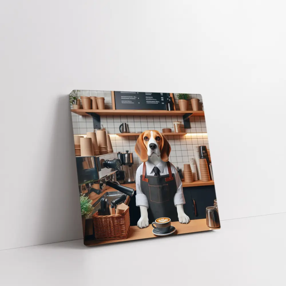 Beagle Barista Working In Coffee Shop – Wall Art