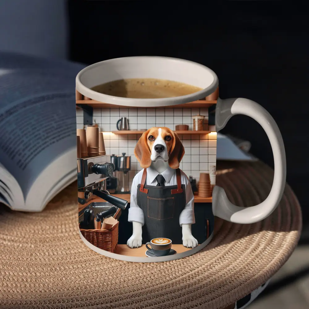 Beagle Barista Working In Coffee Shop – Mugs