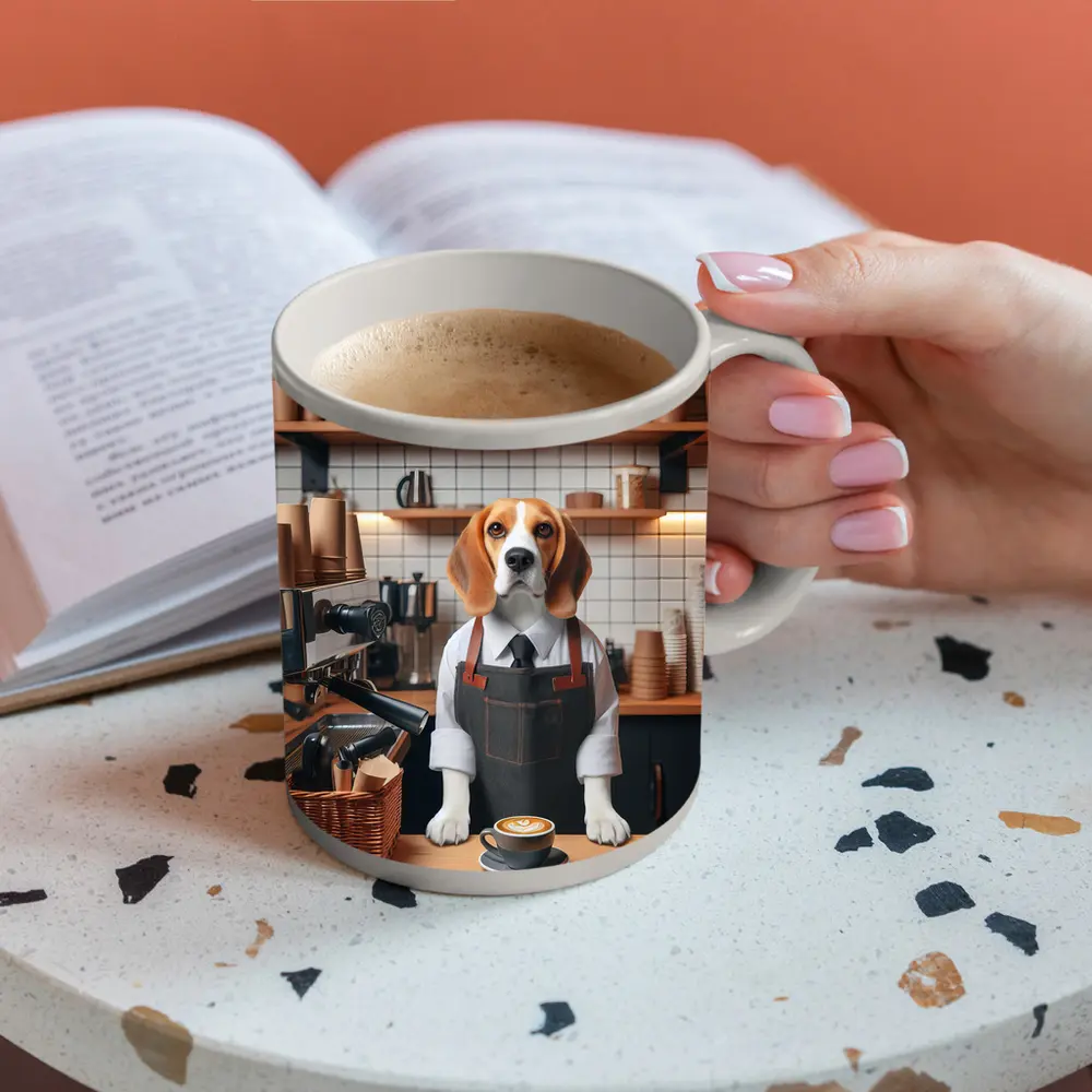 Beagle Barista Working In Coffee Shop – Mugs