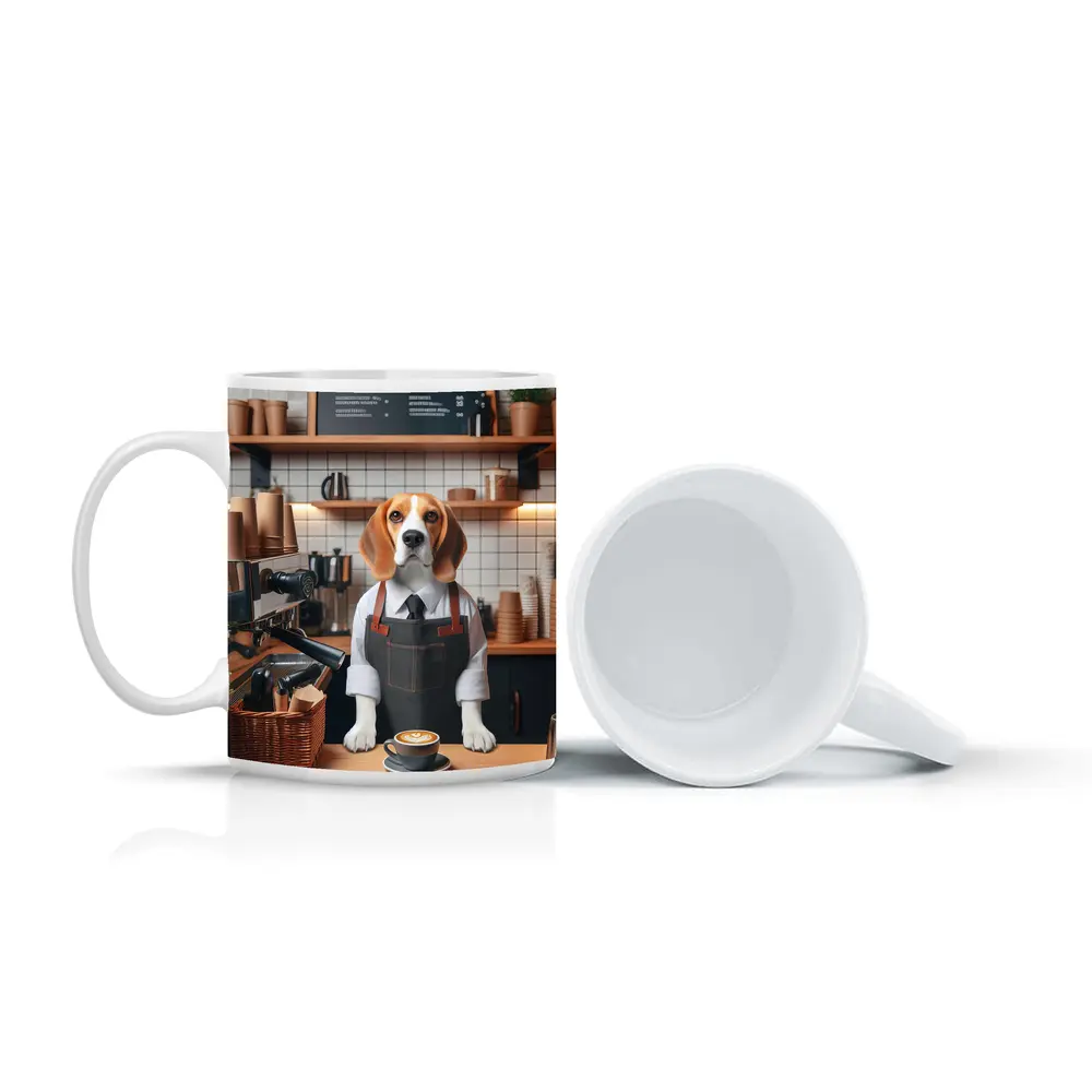 Beagle Barista Working In Coffee Shop – Mugs